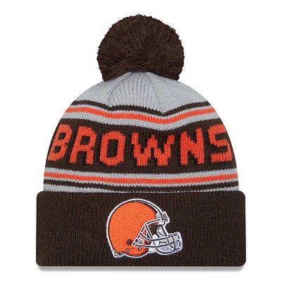 Men's New Era Brown Cleveland Browns Main Cuffed Knit Hat with Pom