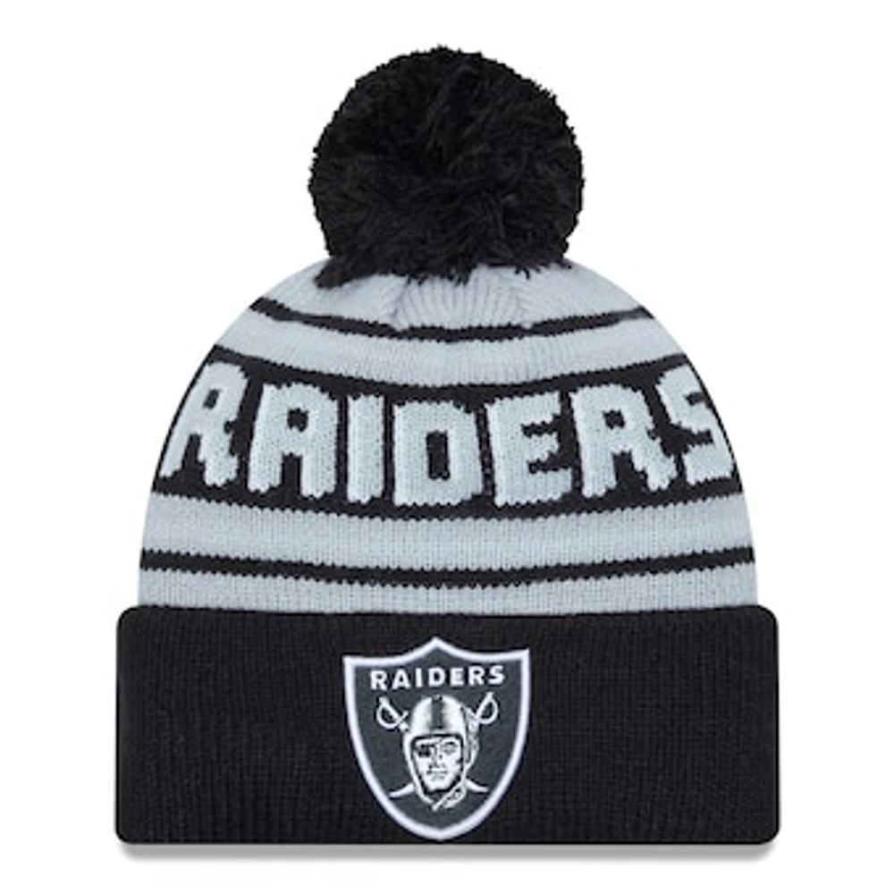 Men's New Era Black Las Vegas Raiders Main Cuffed Knit Hat with Pom