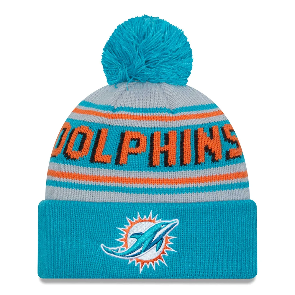 Men's New Era Aqua Miami Dolphins Main Cuffed Knit Hat with Pom