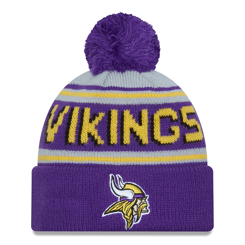 Men's New Era Purple Minnesota Vikings Main Cuffed Knit Hat with Pom