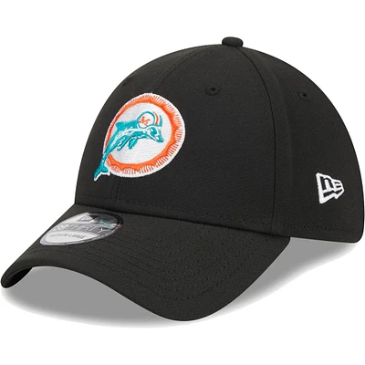 Men's New Era Black Miami Dolphins Throwback Main 39THIRTY Flex Hat