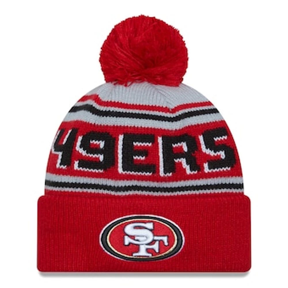 Men's New Era Scarlet San Francisco 49ers Main Cuffed Knit Hat with Pom