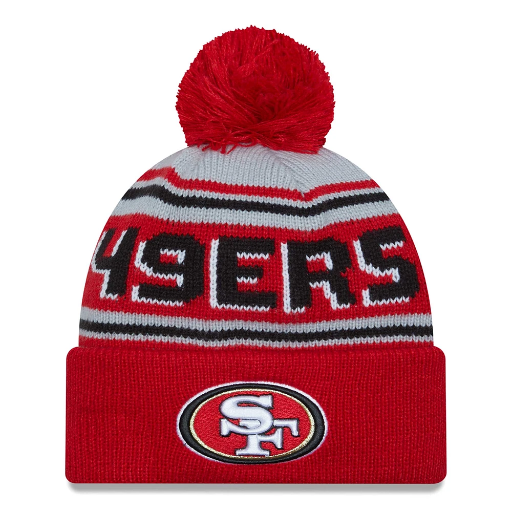 Men's New Era Scarlet San Francisco 49ers Main Cuffed Knit Hat with Pom