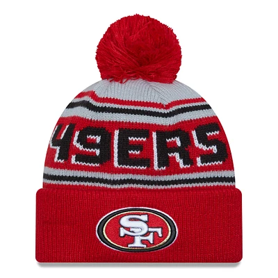 Men's New Era Scarlet San Francisco 49ers Main Cuffed Knit Hat with Pom