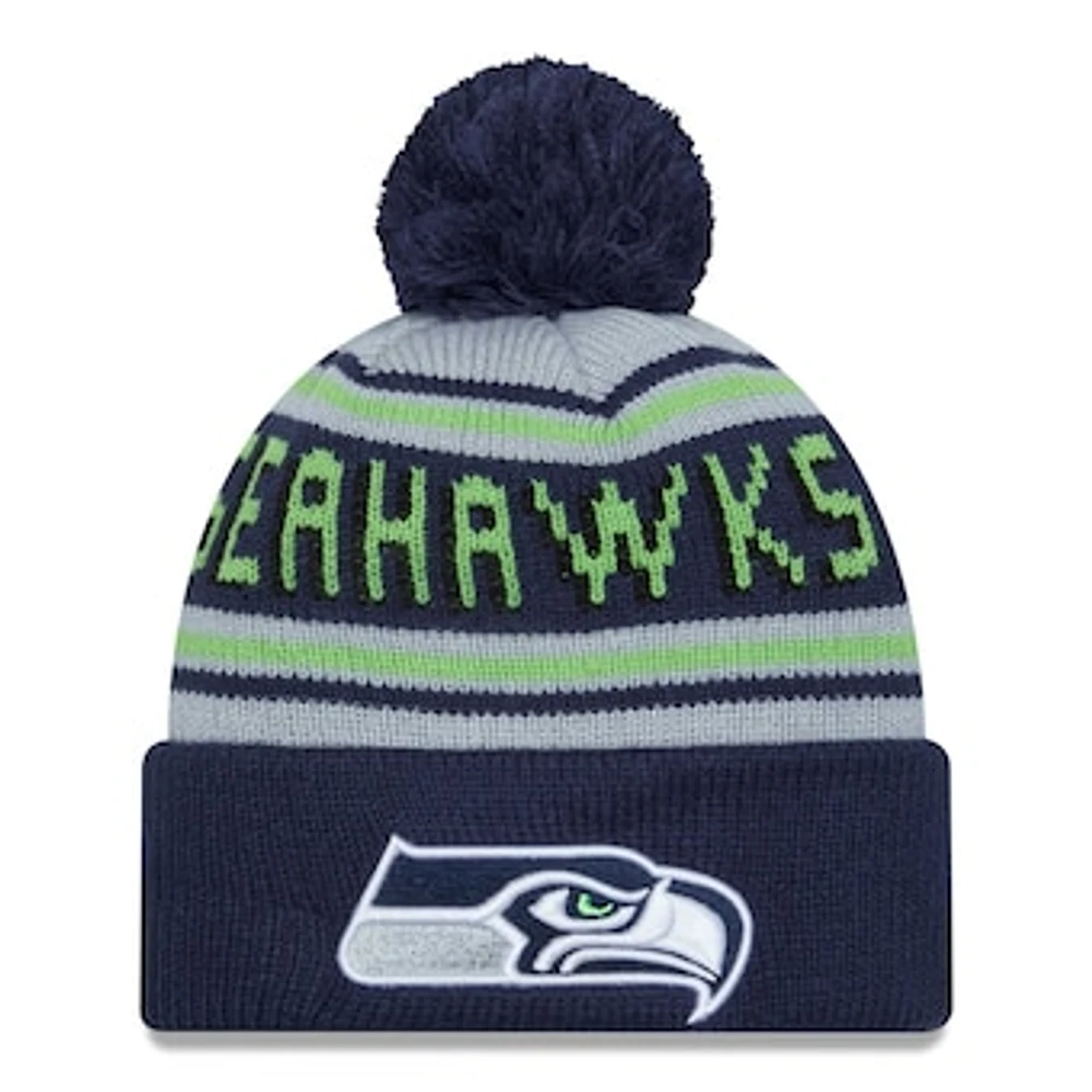 Men's New Era College Navy Seattle Seahawks Main Cuffed Knit Hat with Pom