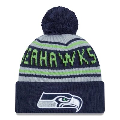 Men's New Era College Navy Seattle Seahawks Main Cuffed Knit Hat with Pom