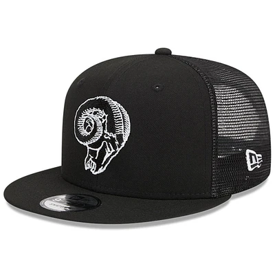 Men's New Era Black Los Angeles Rams Throwback Main Trucker 9FIFTY Snapback Hat