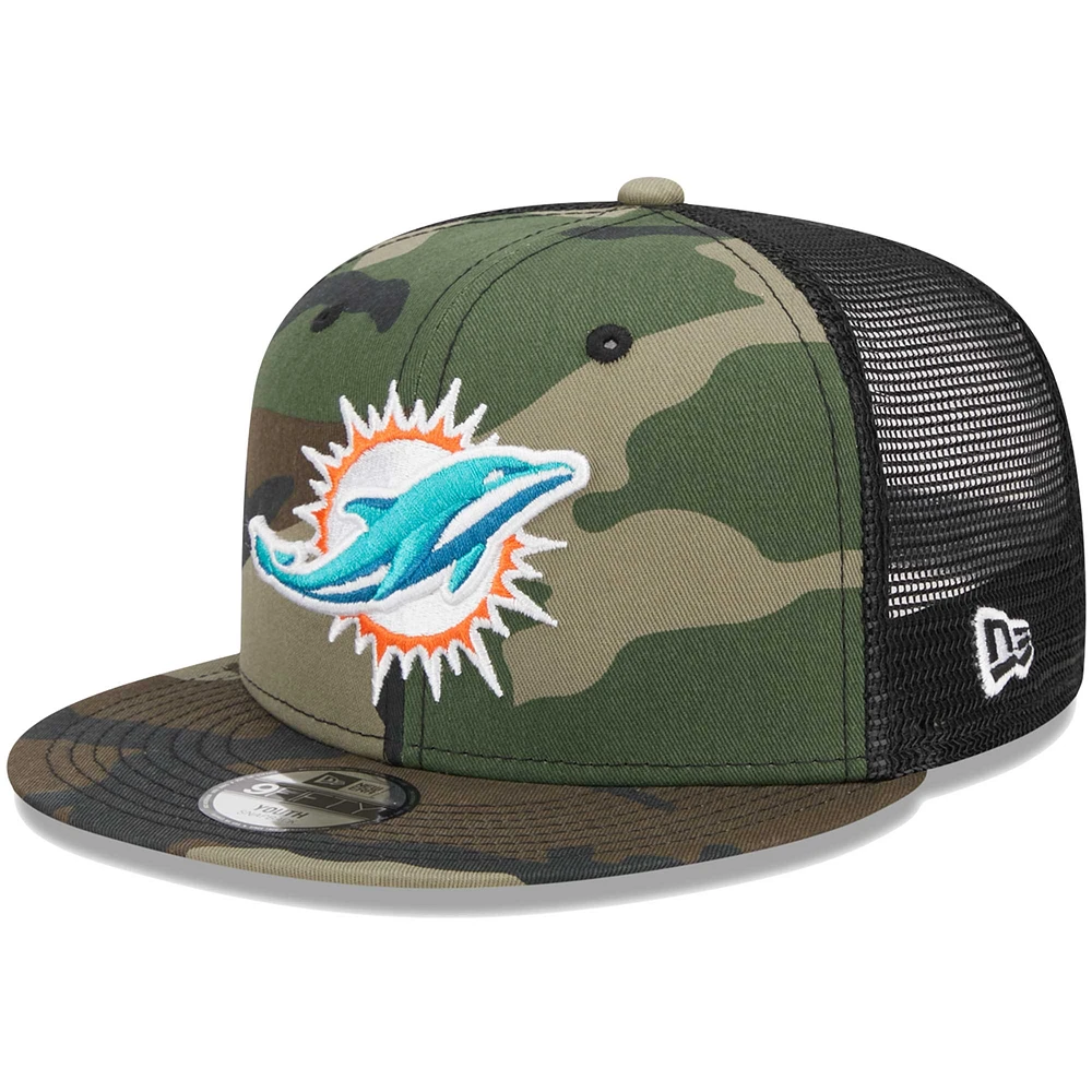 Youth New Era Camo Miami Dolphins  Main Trucker 9FIFTY Snapback Hat