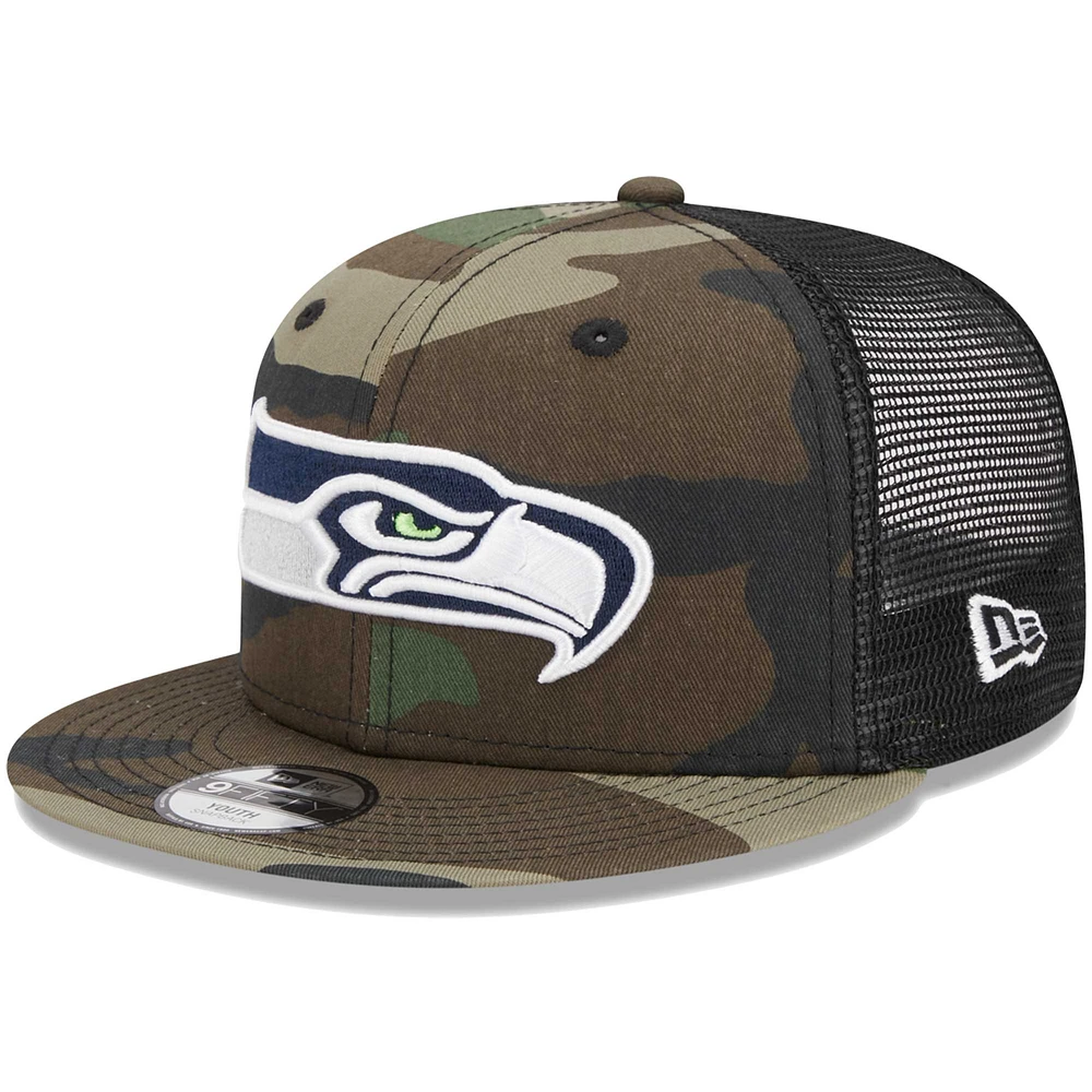 Youth New Era Camo Seattle Seahawks  Main Trucker 9FIFTY Snapback Hat