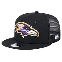 Youth New Era Black Baltimore Ravens  Main Trucker 9FIFTY Snapback Hat