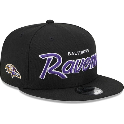 Men's New Era Black Baltimore Ravens Main Script 9FIFTY Snapback Hat