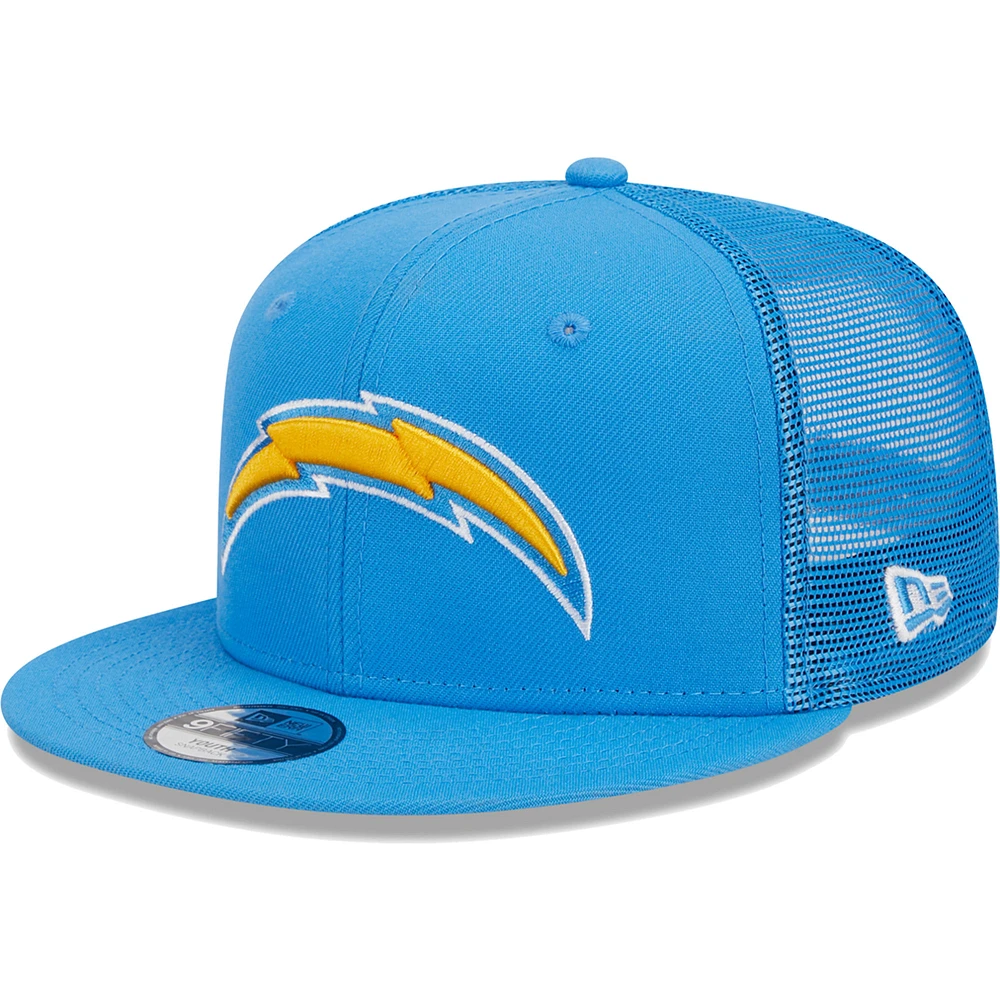 Youth New Era Powder Blue Los Angeles Chargers  Main Trucker 9FIFTY Snapback Hat