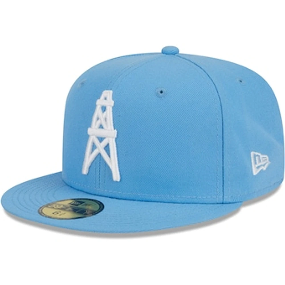 Men's New Era Light Blue Houston Oilers Gridiron Classics Throwback Main 59FIFTY Fitted Hat