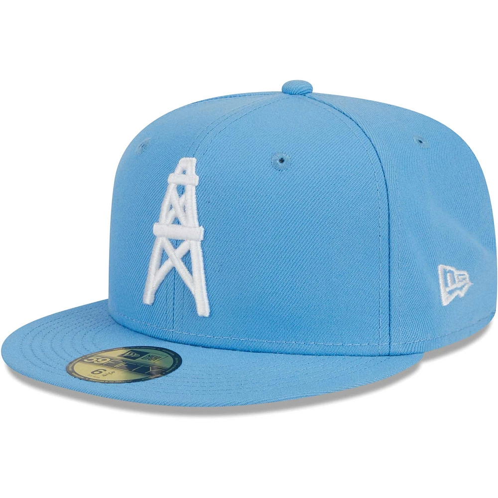 Men's New Era Light Blue Houston Oilers Gridiron Classics Throwback Main 59FIFTY Fitted Hat