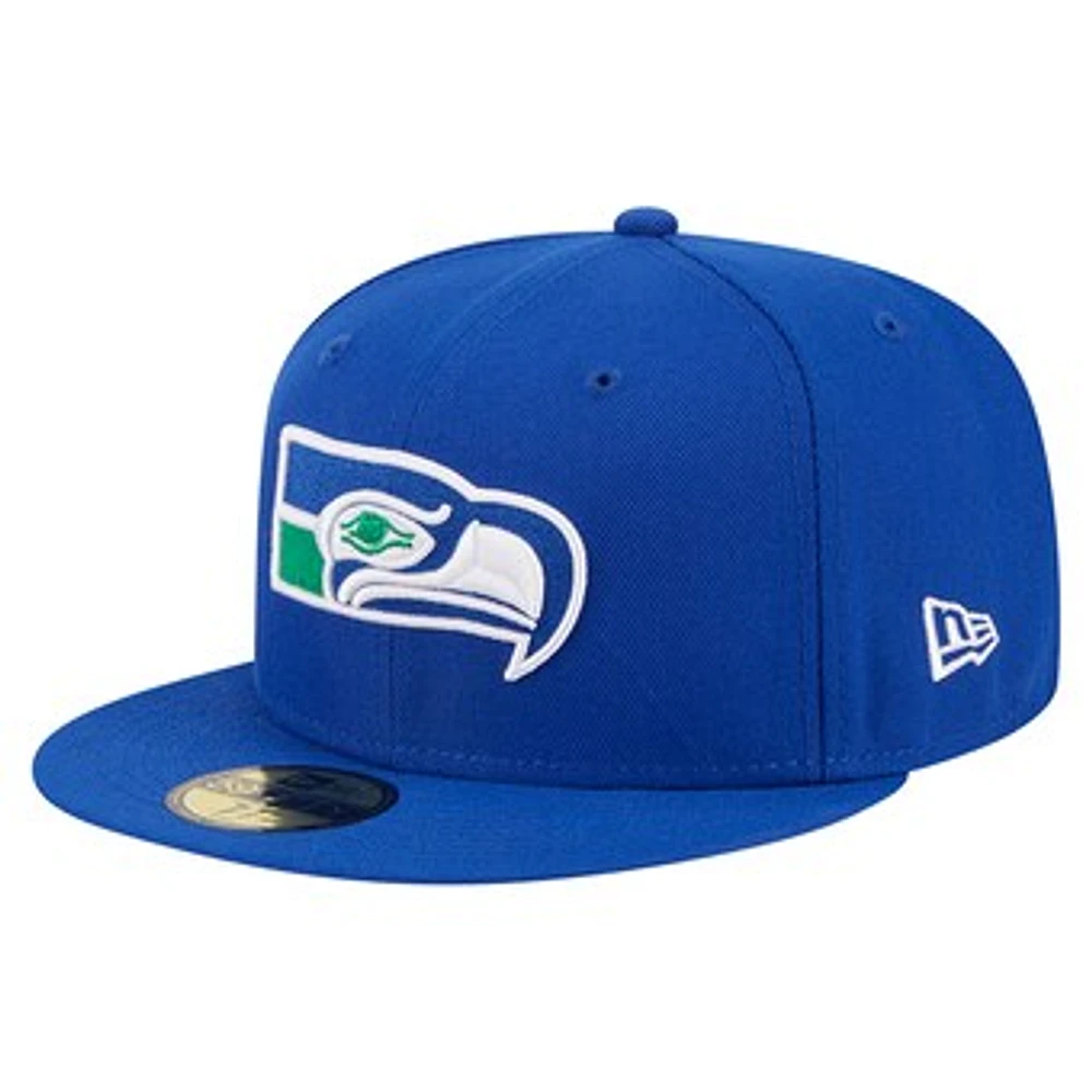 Men's New Era Royal Seattle Seahawks Throwback Main 59FIFTY Fitted Hat