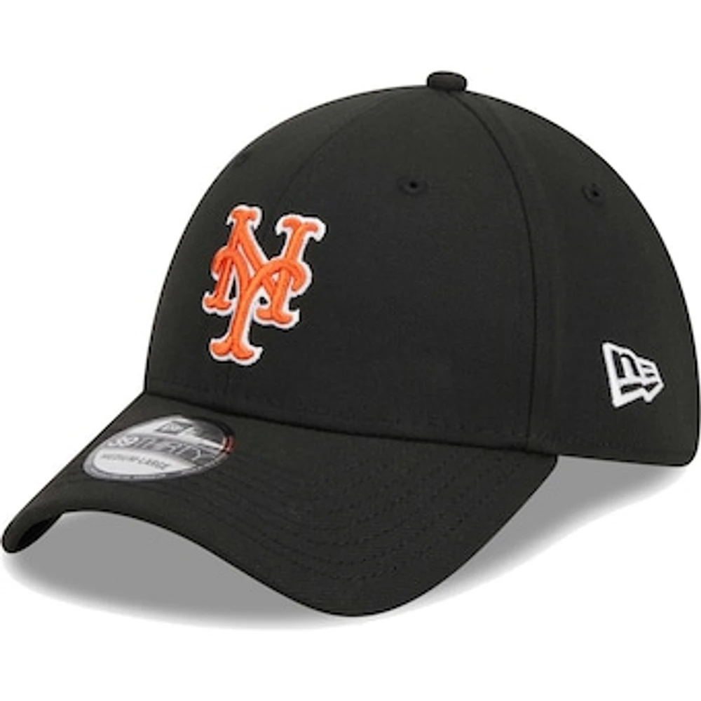 Men's New Era Black York Mets Logo 39THIRTY Flex Hat