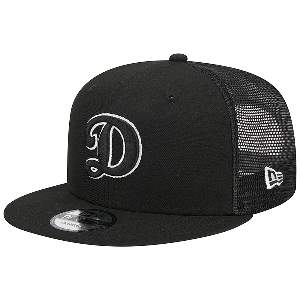 Men's New Era Black Los Angeles Dodgers Letter Trucker 9FIFTY Snapback Hat