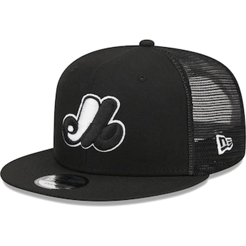 Men's New Era Black Montreal Expos Cooperstown Collection Trucker 9FIFTY Snapback Hat