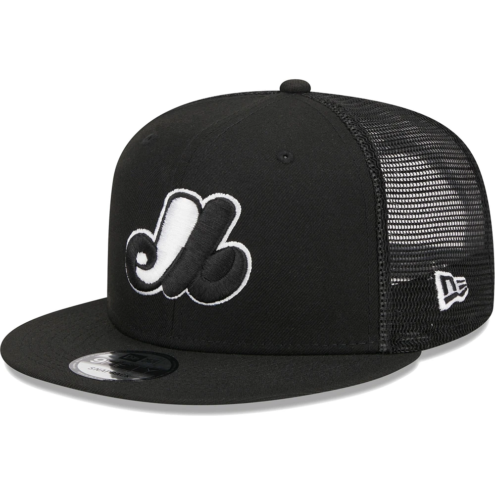 Men's New Era Black Montreal Expos Cooperstown Collection Trucker 9FIFTY Snapback Hat