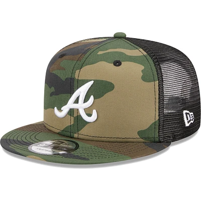 Men's New Era Camo Atlanta Braves Woodland Camo Trucker 9FIFTY Snapback Hat