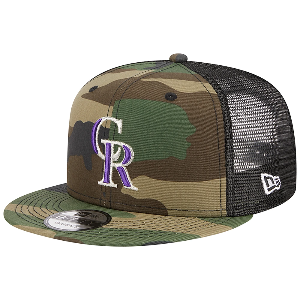 Men's New Era Camo Colorado Rockies Woodland Camo Trucker 9FIFTY Snapback Hat