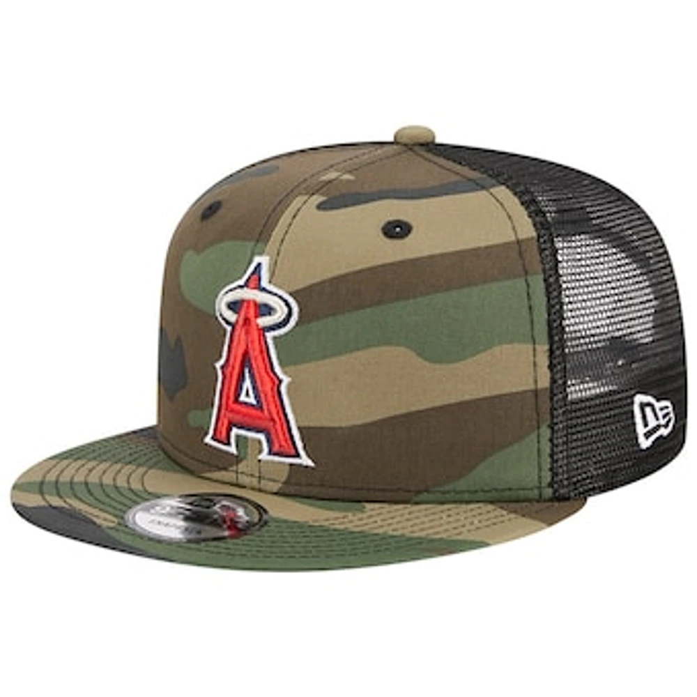 Men's New Era Camo Los Angeles Angels Woodland Camo Trucker 9FIFTY Snapback Hat