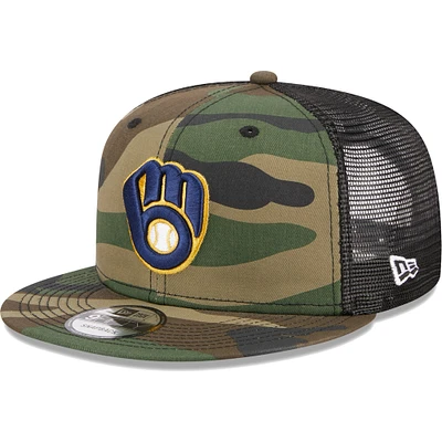 Men's New Era Camo Milwaukee Brewers Woodland Camo Trucker 9FIFTY Snapback Hat