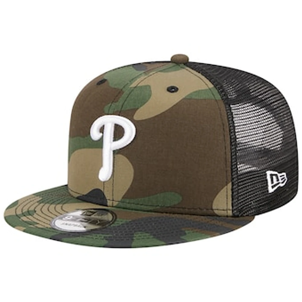 Men's New Era Camo Philadelphia Phillies Woodland Camo Trucker 9FIFTY Snapback Hat