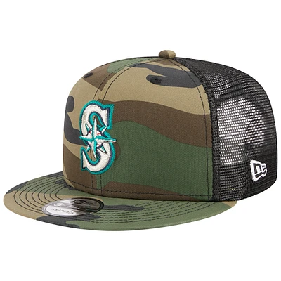 Men's New Era Camo Seattle Mariners Woodland Camo Trucker 9FIFTY Snapback Hat