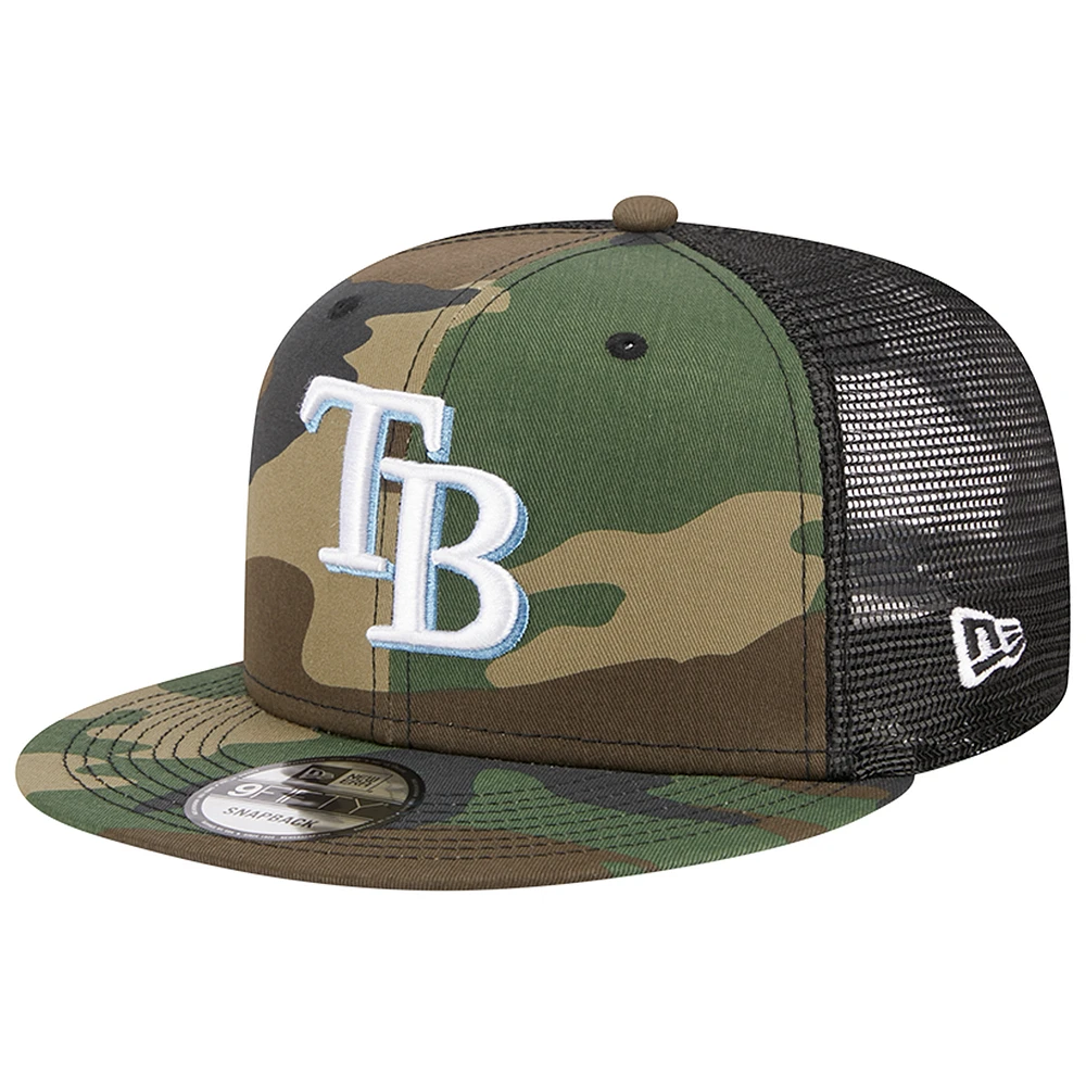 Men's New Era Camo Tampa Bay Rays Woodland Camo Trucker 9FIFTY Snapback Hat