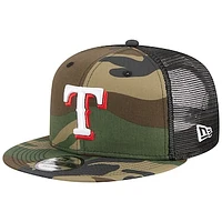 Men's New Era Camo Texas Rangers Woodland Camo Trucker 9FIFTY Snapback Hat