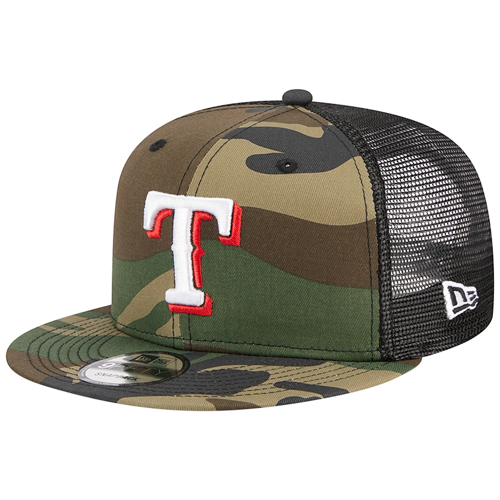 Men's New Era Camo Texas Rangers Woodland Camo Trucker 9FIFTY Snapback Hat