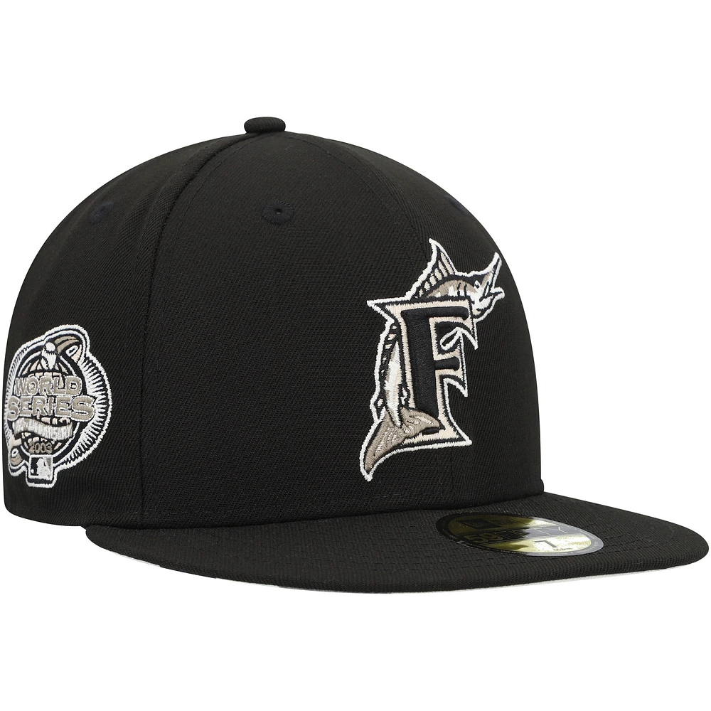 Men's New Era Black Florida Marlins Cooperstown Collection Chrome Camo Undervisor 59FIFTY Fitted Hat