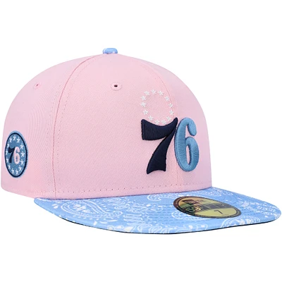 Men's New Era Pink/Light Blue Philadelphia 76ers Paisley Visor 59FIFTY Fitted Hat