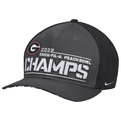 Men's Nike Black Georgia Bulldogs College Football Playoff 2022 Peach Bowl Champions Locker Room CL99 Adjustable Hat