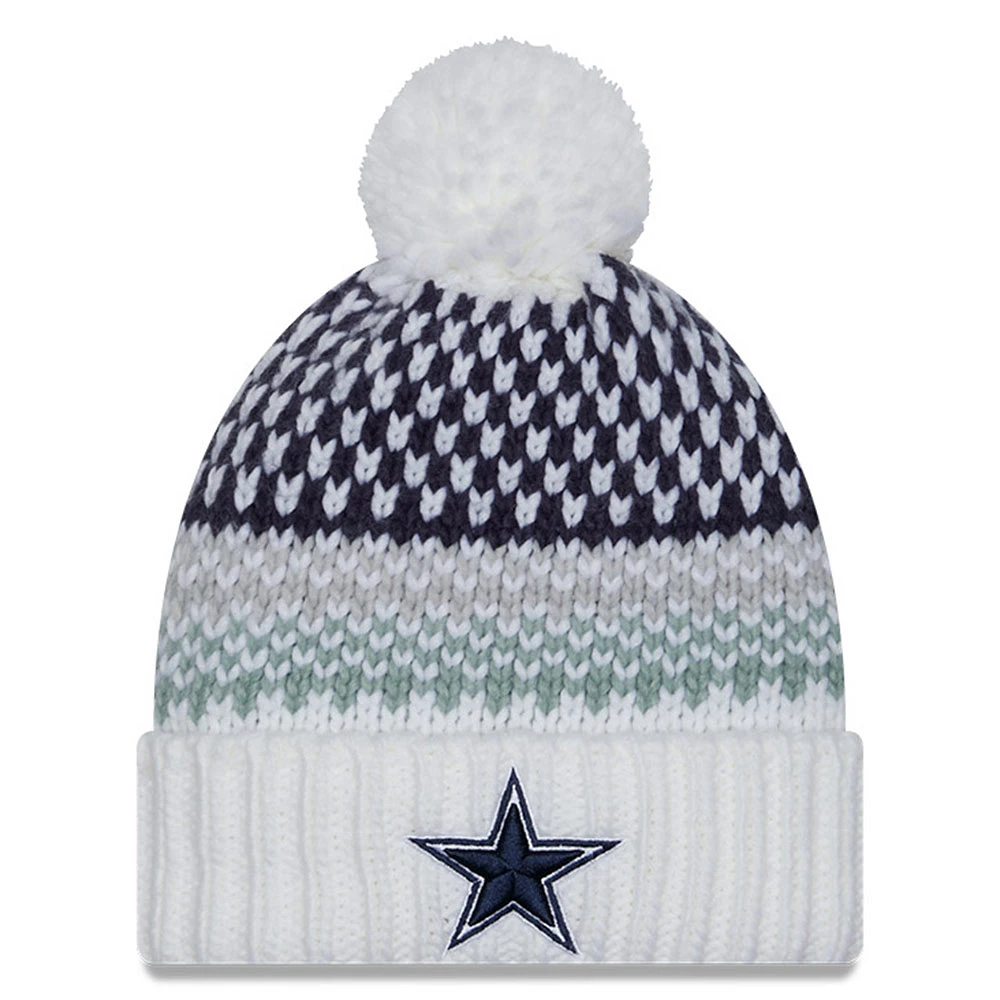 Women's New Era  White Dallas Cowboys 2023 Sideline Cuffed Knit Hat with Pom