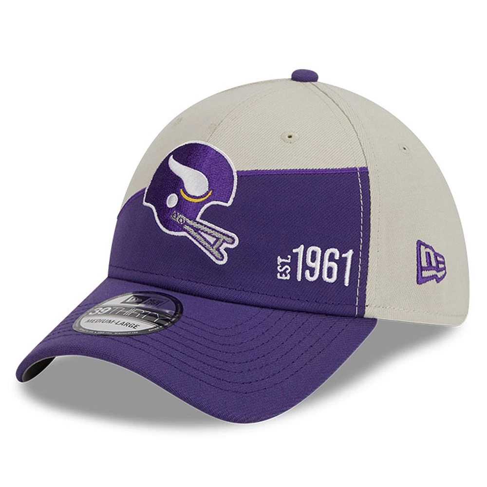 Men's New Era Cream/Purple Minnesota Vikings 2023 Sideline Historic 39THIRTY Flex Hat