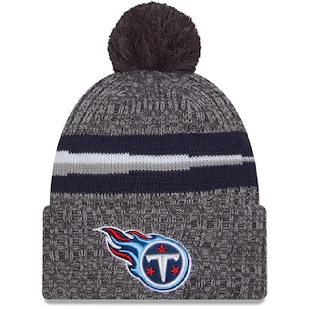 Men's New Era  Gray Tennessee Titans 2023 Sideline Sport Cuffed Pom Knit Hat