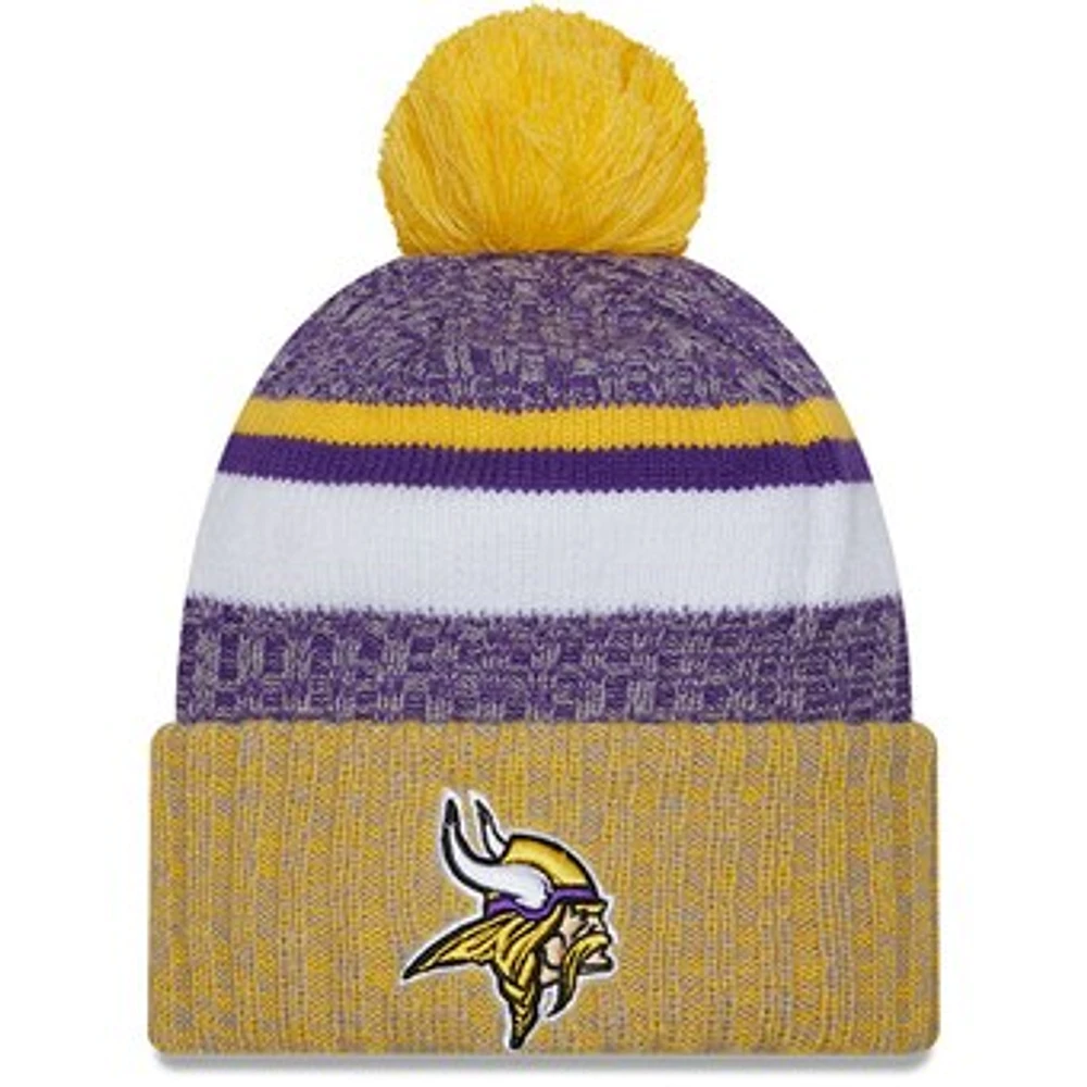 Men's New Era  Purple/Gold Minnesota Vikings 2023 Sideline Sport Cuffed Pom Knit Hat