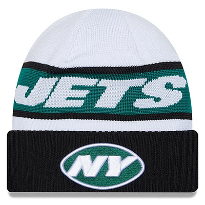 Men's New Era White/ New York Jets 2023 Sideline Tech Cuffed Knit Hat