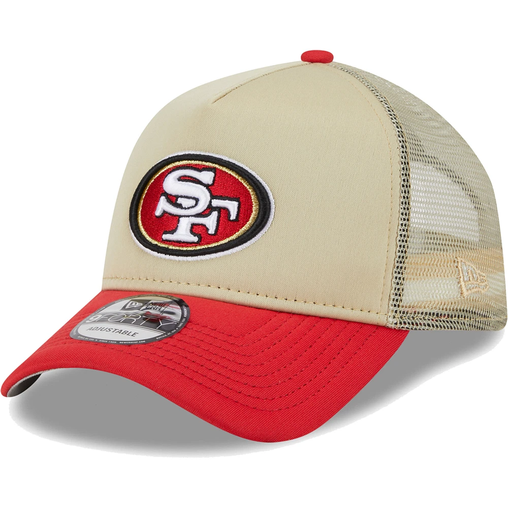 Men's New Era Tan/Scarlet San Francisco 49ers All Day A-Frame Trucker 9FORTY Adjustable Hat