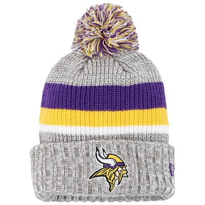 Youth New Era Heather Gray Minnesota Vikings Cuffed Knit Hat with Pom