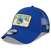 Men's New Era  Royal Golden State Warriors Plate Oversized Patch Trucker 9FORTY Adjustable Hat