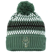 Girls Youth New Era  Hunter Green Milwaukee Bucks Cozy Cuffed Knit Hat with Pom