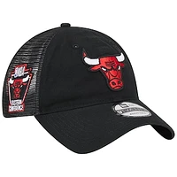 Men's New Era Black Chicago Bulls Distinct Side Patch Trucker 9TWENTY Adjustable Hat