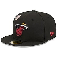 Men's New Era Black Miami Heat Chainstitch Logo Pin 59FIFTY Fitted Hat