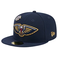 Men's New Era Navy New Orleans Pelicans Chainstitch Logo Pin 59FIFTY Fitted Hat