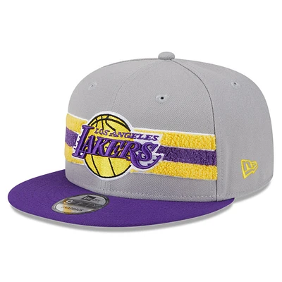 Men's New Era Gray Los Angeles Lakers Chenille Band 9FIFTY Snapback Hat