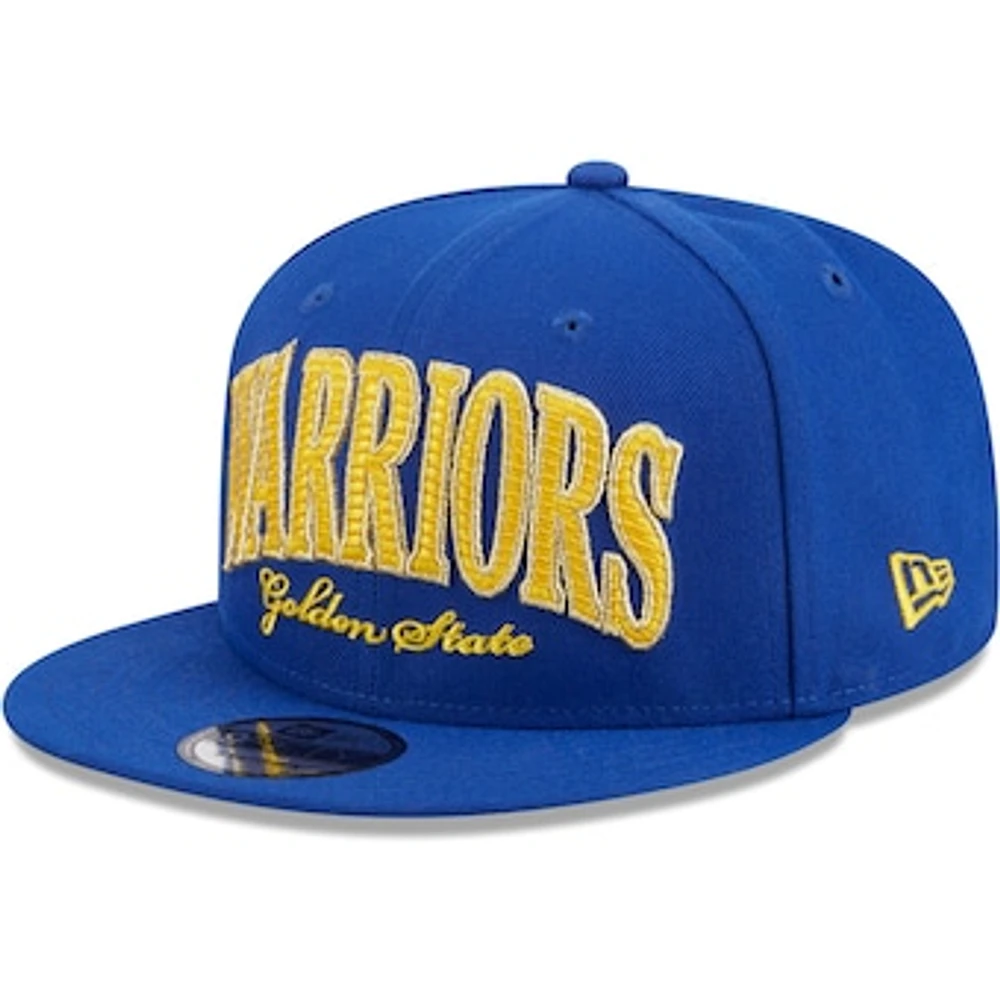 Men's New Era Royal Golden State Warriors Golden Tall Text 9FIFTY Snapback Hat