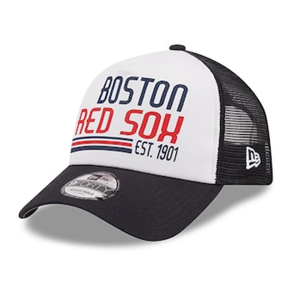 Men's New Era White/Navy Boston Red Sox Stacked A-Frame Trucker 9FORTY Adjustable Hat